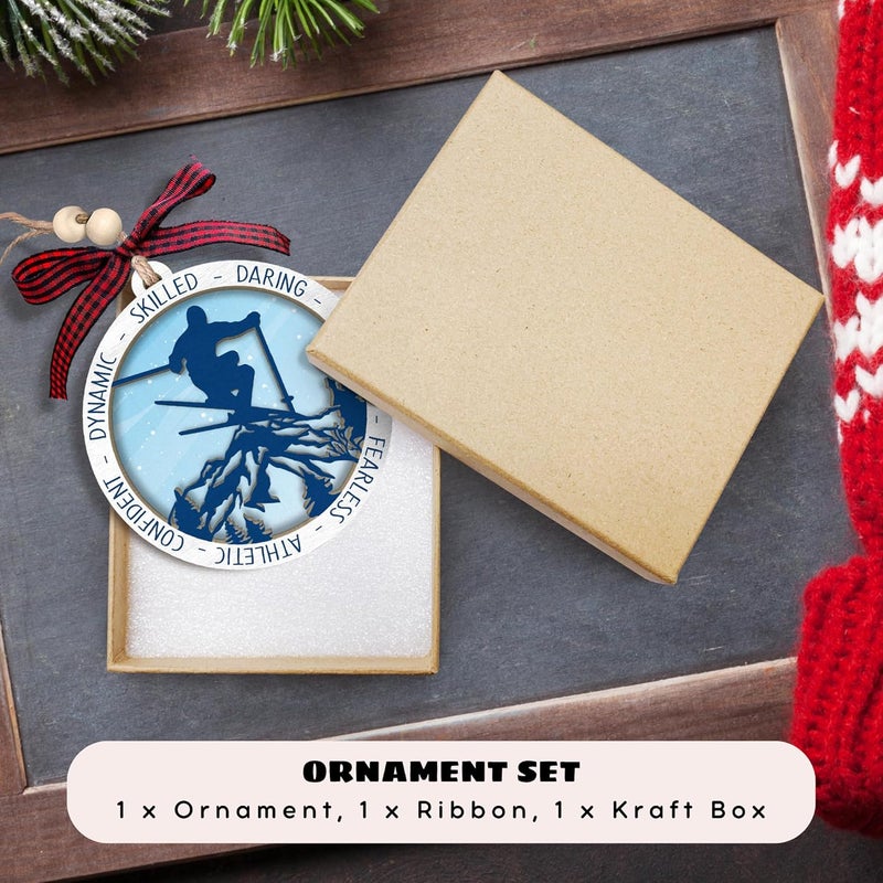 MAPDTWO Ski Ornament - Skier Ornaments for Christmas Tree, Snow Skiing Ornaments - Ski Gifts for Men, Boys, Skiers, Lovers - Skier Lover Gifts - 2 Layered Wood Ornament 2025 - Image 3